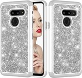 Glitter poeder contrast huid schokbestendig siliconen + pc beschermhoes voor LG G8 ThinQ (grijs)