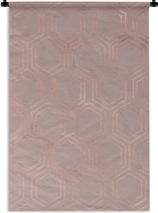 Wandkleed Luxe patroon - Luxe patroon van roségouden zeshoeken tegen een oudroze achtergrond Wandkleed katoen 60x90 cm - Wandtapijt met foto