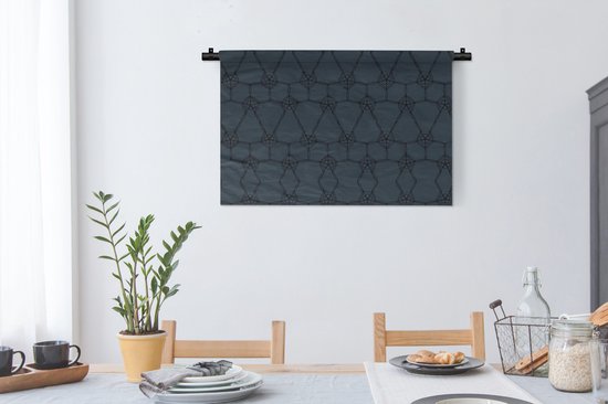 Tapisserie Luxe - Motif Luxe de fleurs et lignes noires sur fond bleu foncé Tapisserie en coton 90x60 cm - Tapisserie avec photo