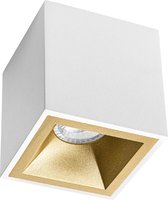 Opbouwspot GU10 - Prima Cliron Pro - Opbouw Vierkant - Mat Wit/Goud - Aluminium - Verdiept - 90mm