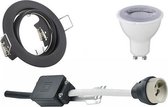 LED Spot Set - Iona - GU10 Fitting - Dimbaar - Inbouw Rond - Mat Zwart - 6W - Helder/Koud Wit 6400K - Kantelbaar Ø83mm
