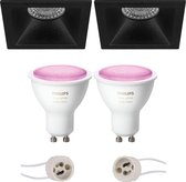 PHILIPS HUE - LED Spot Set GU10 - White and Color Ambiance - Bluetooth - Prima Pollon Pro - Inbouw Vierkant - Mat Zwart - Verdiept - 82mm