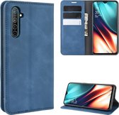 Voor Oppo K5 / Realme XT / Realme X2 Retro-skin Business Magnetische Suction Leather Case met houder & kaartsleuven & portemonnee (donkerblauw)