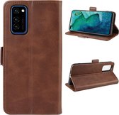 Voor Huawei Honor V30 / Honor V30 Pro Dubbele gesp Crazy Horse Zakelijk Mobiele telefoon Holster met kaarthouder Beugelfunctie (bruin)