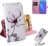 Magnolia Flower Pattern Gekleurde tekening Horizontale Flip Leather Case voor Huawei Y6 (2019), met houder & kaartsleuven & portemonnee