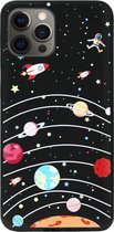 ADEL Siliconen Back Cover Softcase Hoesje Geschikt Voor iPhone 12 (Pro) - Ruimte Heelal Cartoon