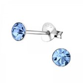 Zilveren oorknop, Light Sapphire Swarovski kristal (5MM)