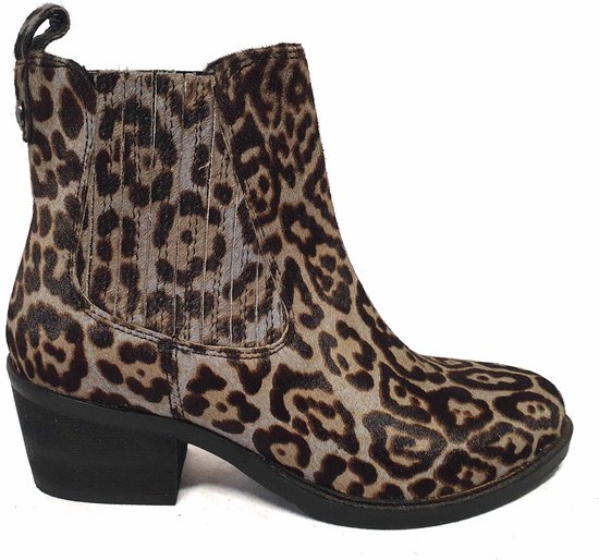 Maruti Haley Hairon Leather Dames Enkellaars 66129607 Cheetah Grey Black
