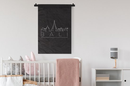 Tapisserie Villes du monde - Skyline Bali noir Tapisserie coton 60x90 cm - Tapisserie avec photo