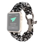 Voor Apple Watch Series 5 & 4 44mm / 3 & 2 & 1 42mm Paraplukoord Nylon gevlochten riem (zwart wit)