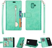 Voor Samsung Galaxy A6 (2018) Multifunctionele Rits Horizontale Flip Leren Case met Houder & Portemonnee & 9 Kaartsleuven & Lanyard (Mintgroen)