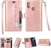 Voor Xiaomi Redmi 7 / Redmi Go Multifunctionele Rits Horizontale Flip Leren Case met Houder & Portemonnee & 9 Kaartsleuven & Lanyard (Rose Goud)