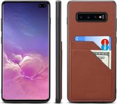 Voor Galaxy S10 Denior V1 luxe auto koeienhuid lederen beschermhoes met dubbele kaartsleuven (bruin)