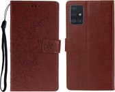 Voor Galaxy A51 Plum Blossom Pattern Links en Rechts Flip Leren Case met Beugel & Kaartsleuf & Portemonnee & Lanyard (Bruin)