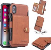 Voor iPhone XS Max Brushed Texture Shockproof PU + TPU Case, met kaartsleuven & portemonnee en fotolijst (bruin)