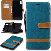 Kleurafstemming Denim Texture lederen tas voor iPhone Xs Max, met houder & kaartsleuven & portemonnee & lanyard (groen)