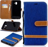 Kleurafstemming Denim Texture Leather Case voor Galaxy J4 (2018), met houder & kaartsleuven & portemonnee & lanyard (koningsblauw)