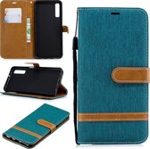 Kleurafstemming Denim Texture Leather Case voor Galaxy A7 / A750, met houder & kaartsleuven & portemonnee & lanyard (groen)