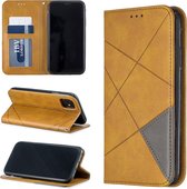 Ruit textuur horizontale flip magnetische lederen tas met houder en kaartsleuven en portemonnee voor iPhone 11 (geel)