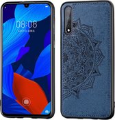 In reliÃ«f gemaakt Mandala-patroon PC + TPU + stoffen telefoonhoes voor Huawei Nova5 en Nova 5 Pro, met draagkoord en magnetisch (blauw)