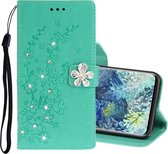 Voor Samsung Galaxy A31 Diamond Encrusted Plum Blossom Embossing Pattern Horizontaal Flip Leather Case met houder & kaartsleuven & Wallet & Lanyard (groen)
