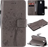 Voor Nokia 1.3 Tree & Cat reliÃ«fpatroon Horizontale flip lederen tas met houder & kaartsleuven & portemonnee & lanyard (grijs)
