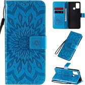 Voor Huawei Honor 9A reliÃ«f zonnebloempatroon horizontale flip PU lederen tas met houder & kaartsleuven & portemonnee & lanyard (blauw)