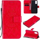 Voor Huawei Honor Play 4T Pro Zonnebloempatroon met reliÃ«f Horizontaal Flip PU-lederen tas met houder en kaartsleuven en portemonnee en draagkoord (rood)