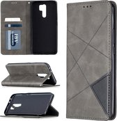 Voor xiaomi redmi 9 ruit textuur horizontale flip magnetische lederen tas met houder & kaartsleuven & portemonnee (grijs)