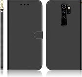 Voor Xiaomi Redmi Note 8 Pro geÃ¯miteerd spiegelend oppervlak Horizontale flip lederen tas met houder en kaartsleuven & portemonnee en draagkoord (zwart)