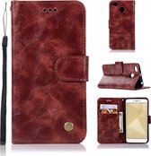 Voor xiaomi redmi 4x retro koperen knop gek paard horizontale flip pu lederen case met houder & kaartsleuven & portemonnee & lanyard (wijnrood)