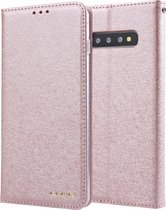 Voor Galaxy S10 CMai2 zijde textuur horizontale flip lederen tas met houder & kaartsleuven & fotolijst & portemonnee (rose goud)