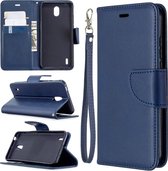 Voor Nokia 1.3 retro lamsvacht textuur pure kleur horizontale flip pu lederen case met houder & kaartsleuven & portemonnee & lanyard (blauw)