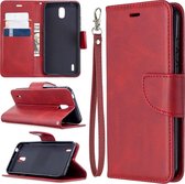 Voor Nokia 1.3 retro lamsvacht textuur pure kleur horizontale flip pu lederen case met houder & kaartsleuven & portemonnee & lanyard (rood)