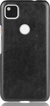 Google Pixel 4A Hoesje - Mobigear - Lederlook Serie - Hard Kunststof Backcover - Zwart - Hoesje Geschikt Voor Google Pixel 4A