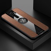 Voor Geschikt voor Xiaomi Redmi Note 8 Pro XINLI Stiksels Doek Textuur Schokbestendig TPU Beschermhoes met Ringhouder (Bruin)
