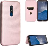 Voor Nokia C3 Carbon Fiber Texture Magnetische Horizontale Flip TPU + PC + PU Leather Case met Card Slot (Pink)