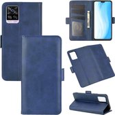 Voor Vivo S7 5G dubbelzijdige magnetische gesp horizontale flip lederen tas met houder & kaartsleuven en portemonnee (donkerblauw)