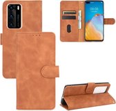 Voor Huawei P40 Effen Kleur Huid Voel Magnetische Gesp Horizontale Flip Kalfsstructuur PU Lederen Case met Houder & Kaartsleuven & Portemonnee (Bruin)