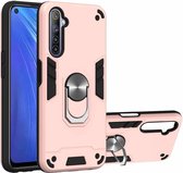 Voor OPPO Realme 6 2 in 1 Armor Series PC + TPU beschermhoes met ringhouder (roségoud)