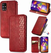 Voor Samsung Galaxy M31S Cubic Grid Pressed Horizontal Flip Magnetic PU Leather Case met houder & kaartsleuven & portemonnee (rood)