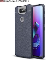 Litchi Texture TPU schokbestendig hoesje voor Zenfone 6 （ZS630KL) (marineblauw)