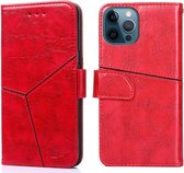 Geometrische stiksels Horizontale flip TPU + PU lederen tas met houder & kaartsleuven en portemonnee voor iPhone 12 Pro Max (rood)