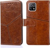 Voor vivo Y52S 5G Geometrische stiksels Horizontale flip TPU + PU lederen tas met houder & kaartsleuven en portemonnee (lichtbruin)