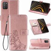 Vierbladige sluiting reliëf gesp Mobiele telefoon bescherming lederen tas met lanyard & kaartsleuf & portemonnee & beugel functie voor Geschikt voor Xiaomi POCO M3 (rose goud)