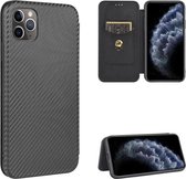 Voor iPhone 12 Pro Max Carbon Fiber Texture Magnetische Horizontale Flip TPU + PC + PU Leather Case met Card Slot (Black)