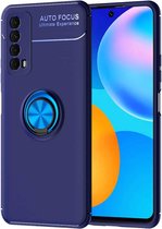 Voor Huawei P smart 2021 metalen ringhouder 360 graden roterende TPU-hoes (blauw + blauw)