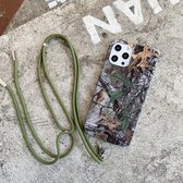 Camouflagepatroon IMD schokbestendig TPU beschermhoes met lanyard voor iPhone 12 Mini (Hunter Camo)