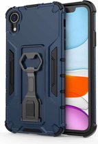 Peacock Style PC + TPU beschermhoes met flesopener voor iPhone XR (donkerblauw)