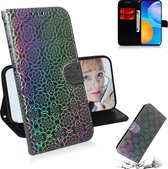 Voor Huawei P smart 2021 / Y7a Effen Kleur Kleurrijke Magnetische Gesp Horizontale Flip PU Leren Case met Houder & Kaartsleuven & Portemonnee & Lanyard (Zilver)